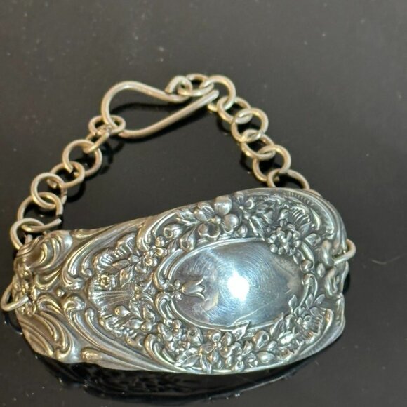 Antique Sterling Silver Cuff Bracelet 925 Victorian Gorham Floral Spoon Gift - Picture 9 of 10